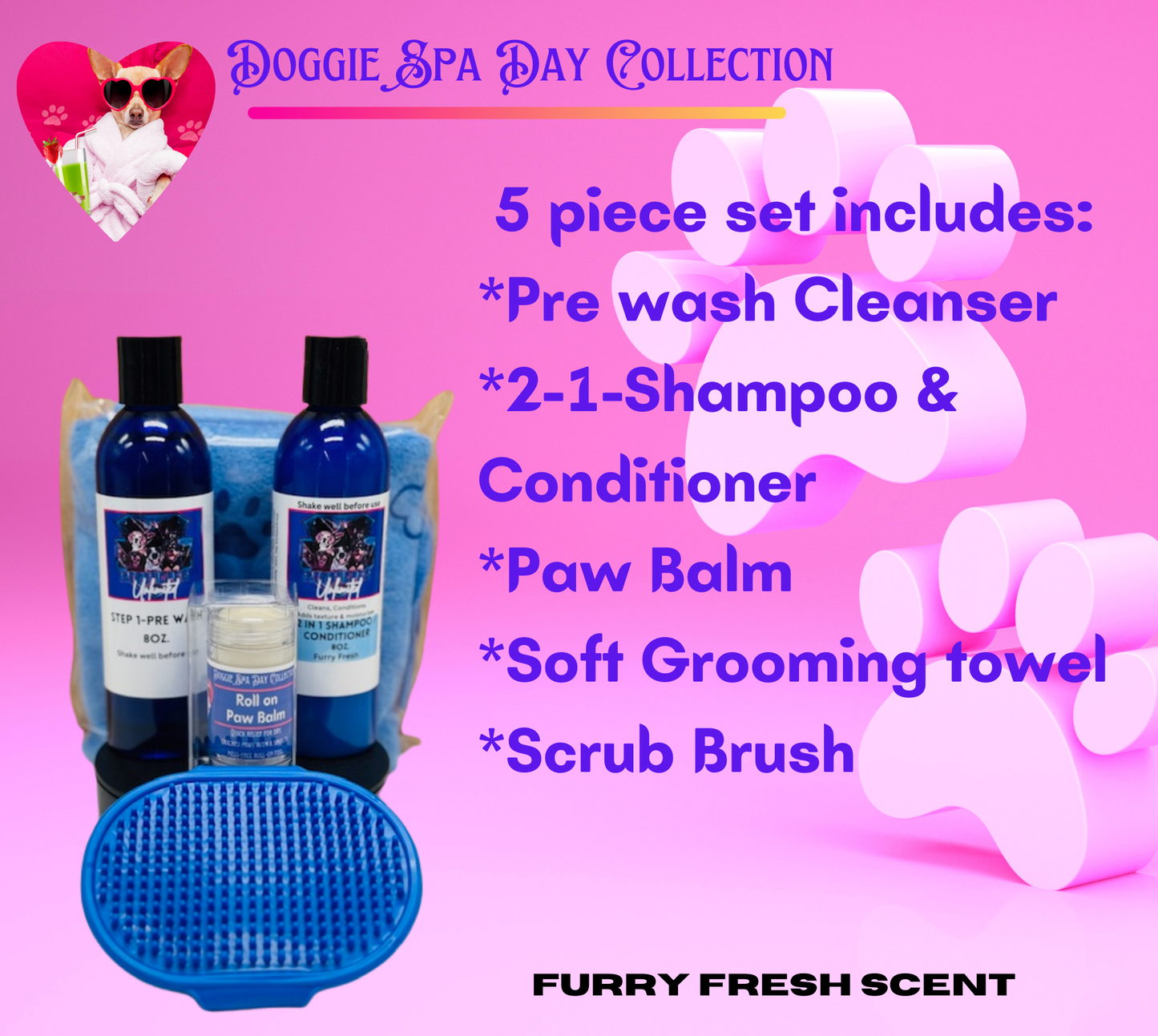 5 piece All Natural Fur-Tastic Complete Bath Set