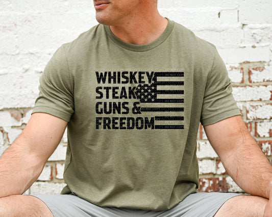 Whiskey steaks guns and Freedom Short Sleeve T-shirts